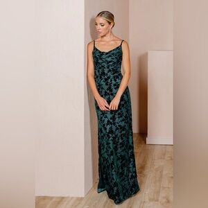 Skye floral burnout velvet dress in emerald green